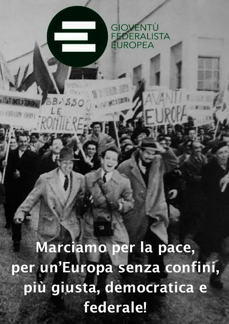 Il volantino dei giovani federalisti europei distribuito durante la Marcia Perugia Assisi